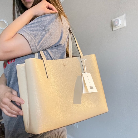 New, tory burch Blake center zip tote bag soft serve/bay gray - Picture 12 of 14